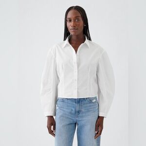 Gap White Organic Cotton Poplin Barrel Sleeve Cropped Shirt M NWT